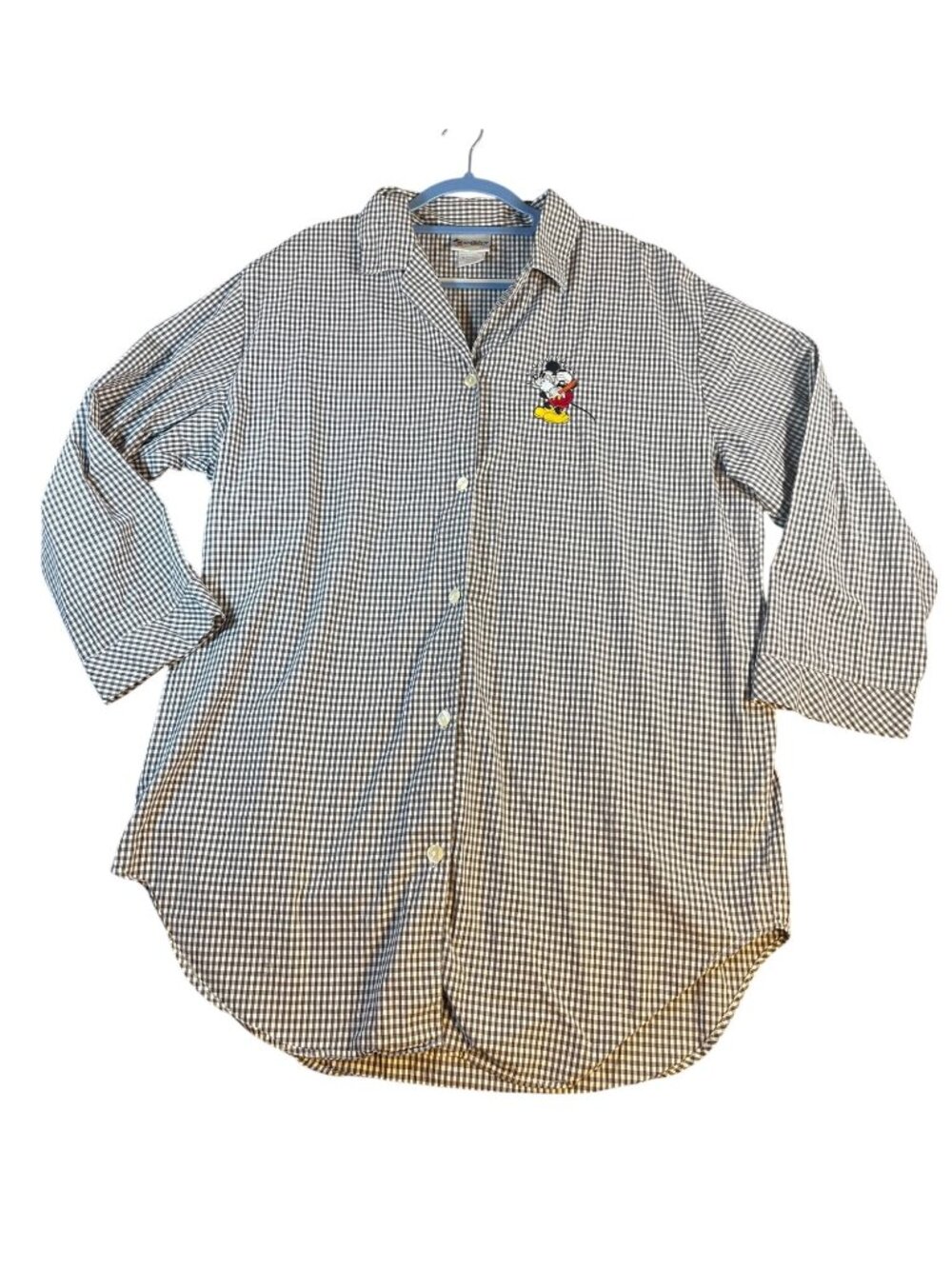 VTG Walt Disney World Mickey Mouse Gingham Button-Down nightshirt/ Shirt L/XL